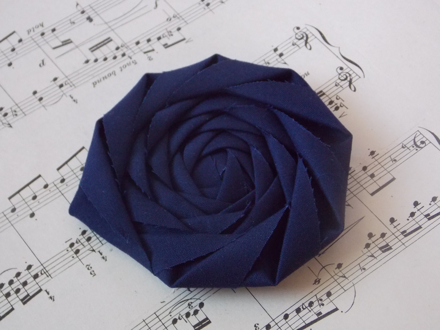 Fabric Flower Rolled Rosette Navy Blue Three Inch Rosette