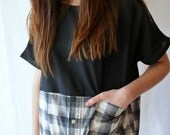 Day dress " Evana" - recycled mans' shirt and black linen - US 6 / EU 38