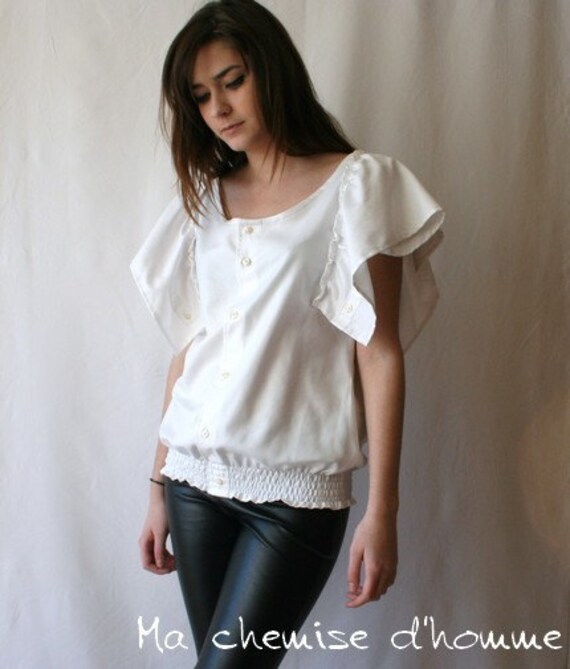Wear butterfly shirt - Upycled white man's shirt Burton - Maela - US 10/12 6 EU 38/40