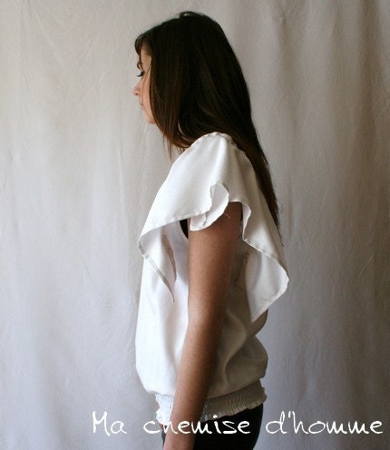 Wear butterfly shirt - Upycled white man's shirt Burton - Maela - US 10/12 6 EU 38/40