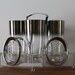 Vintage Silver Rimmed Ombre 9 Piece Glassware Set Including Glass Coasters and Caddy
