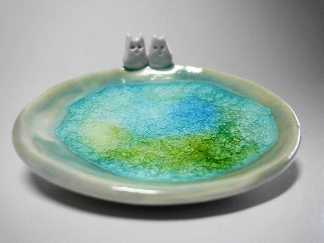 Little Owls - Ceramic Dish with Recycle Glass