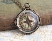 Compass Pendant of wire wrapped glass to keep you pointed in the right direction - Steampunk Jewelry - Pirate Inspired