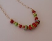 Red and lime green glass and twisted copper necklace