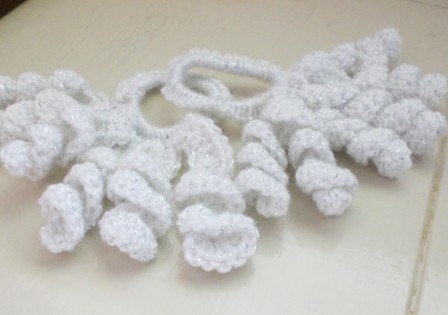 SALE crochet ponytail holders, white, sparkle, pair, curly, twist, scrunchy, teens, accessory, ready to ship, handmade
