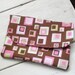 Fabric wallet, brown, pink, geometric, squares velcro, pockets, lined, womens, teens, accessories, ready to ship, handmade