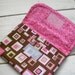 Fabric wallet, brown, pink, geometric, squares velcro, pockets, lined, womens, teens, accessories, ready to ship, handmade