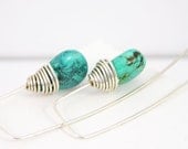 earrings gemstone sterling silver turquoise drop wrapped free shipping simple minimal modern geometric december birthstone teamt