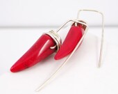 earrings sterling silver bamboo coral tusk red wrapped free shipping simple minimal modern beach sea geometric red chili pepper