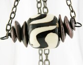 necklace unisex masculine batik bone bronze tone chain african ethnic brown neutral tribal modern minimalist free shipping
