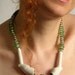 necklace silver ceramic african glass repurposed old dutch pipes aqua olive green tribal ethnic inspired unisex modern