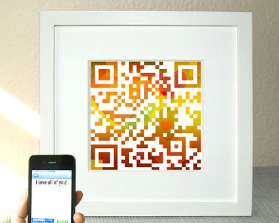 Home rainbow decor - I love all of you or personalized message for an additional 5 dollars - OOAK QR code square art - teacher gift