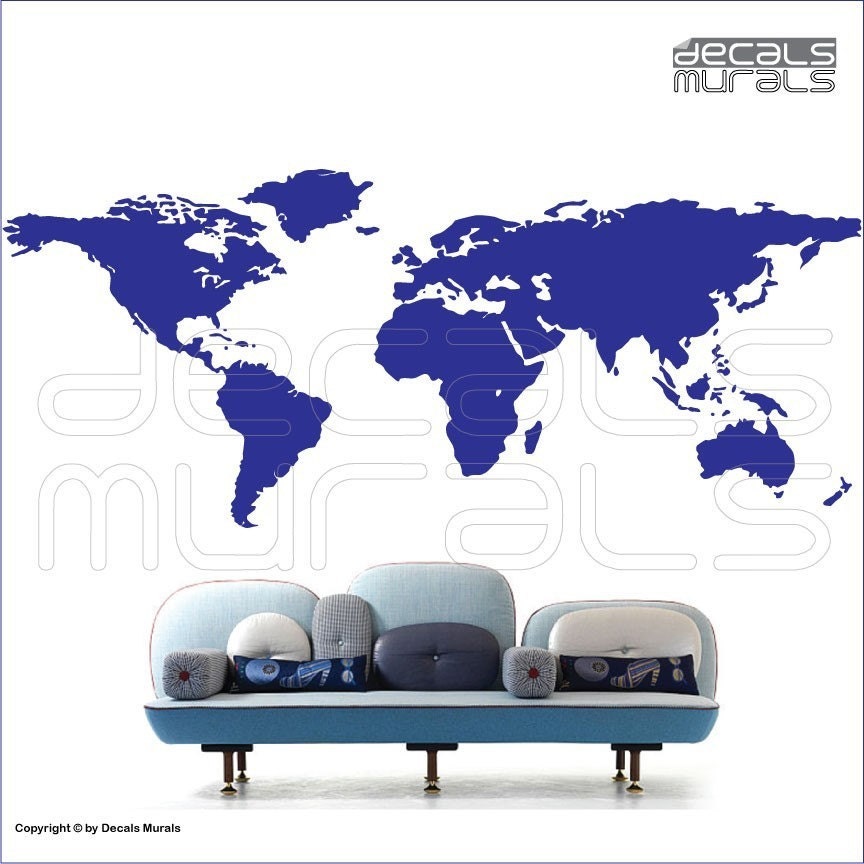 Wall decals WORLD MAP X-Large vinyl stickers removable surface graphics by Decals Murals (47x113)