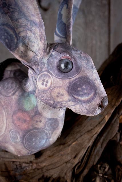 Faux Taxidermy Rabbit Head with Drift Wood Base