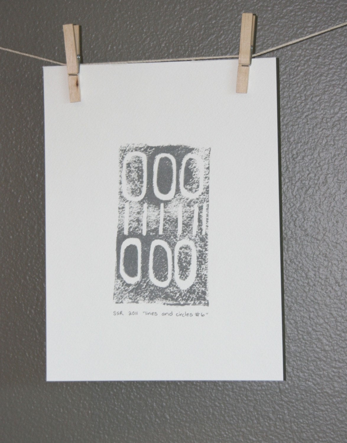 Gray Linocut Industrial modern PRINT Steel Gray Lines and Circles 9x12