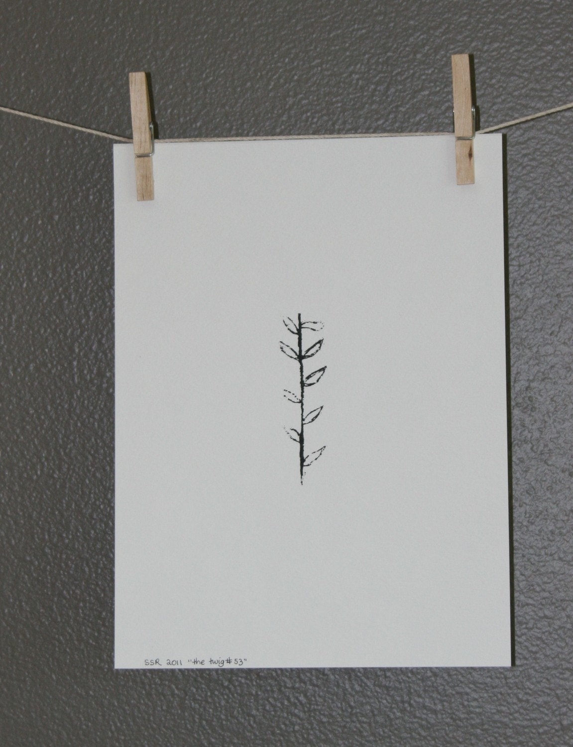 Fall Garden Black and White linocut art poster Twig Modern PRINT 9x12
