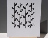 Relief Print Retro Modern art poster Black and White Flower Stems Linocut 8x10