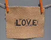LOVE Eco friendly art Typography Linocut PRINT - LOVE in Black on Recycled Cerealbox Paper 8x10