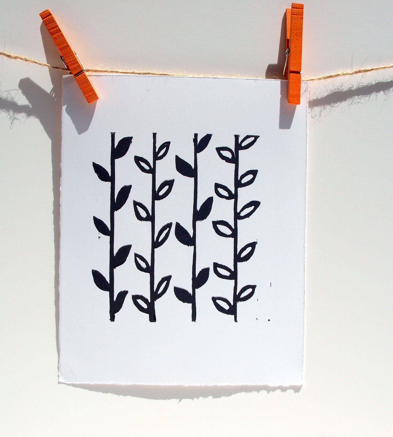 Summer Backyard Garden Flower Stems Linocut PRINT - Black  Flower Stems 8x10 on White Cotton Rag Paper