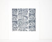 Retro Modern Grey Modern Art Linocut Poster of garden stems 8x10 on White Cotton Rag Paper - RetroModernArt