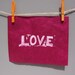 LOVE art Typography Linocut PRINT - LOVE in White on Raspberry Lama Li Paper 8x10