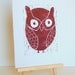Owl Linocut PRINT - Dark Brown Owl 8x10