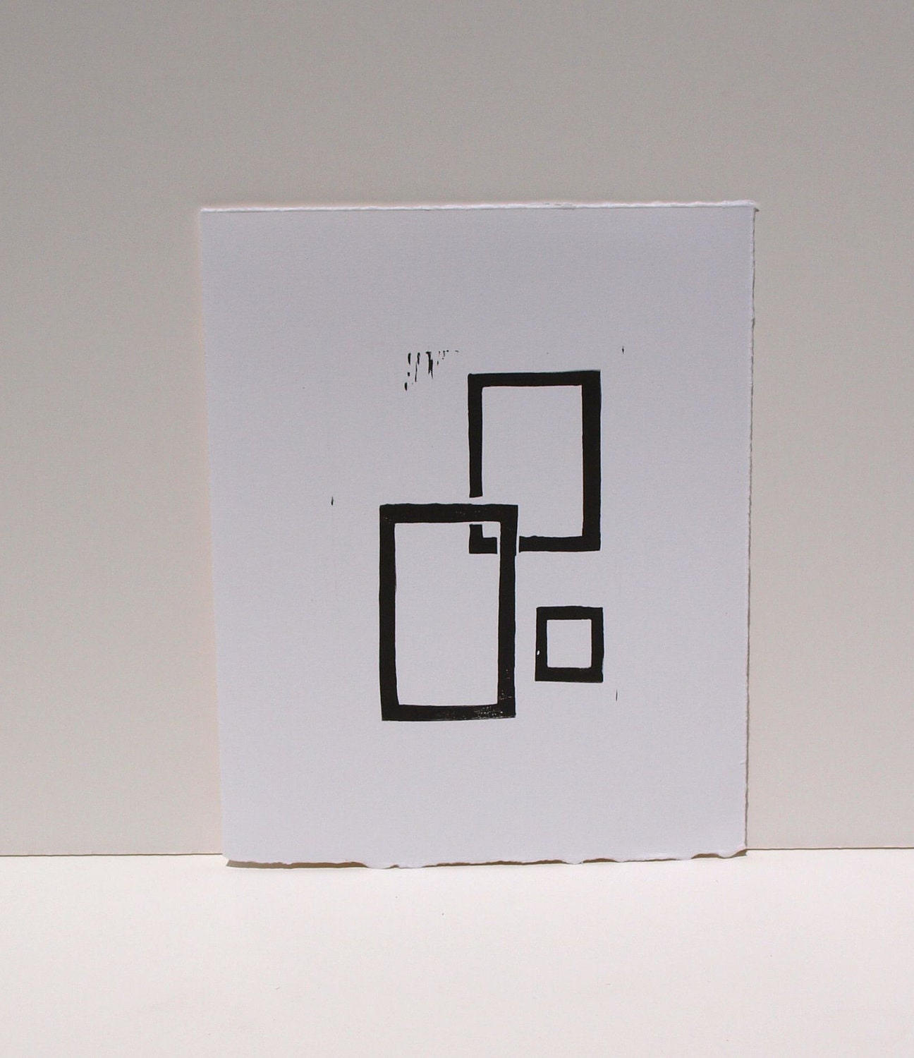 Linocut geometric art PRINT Modern Black Rectangles Linocut 8x10