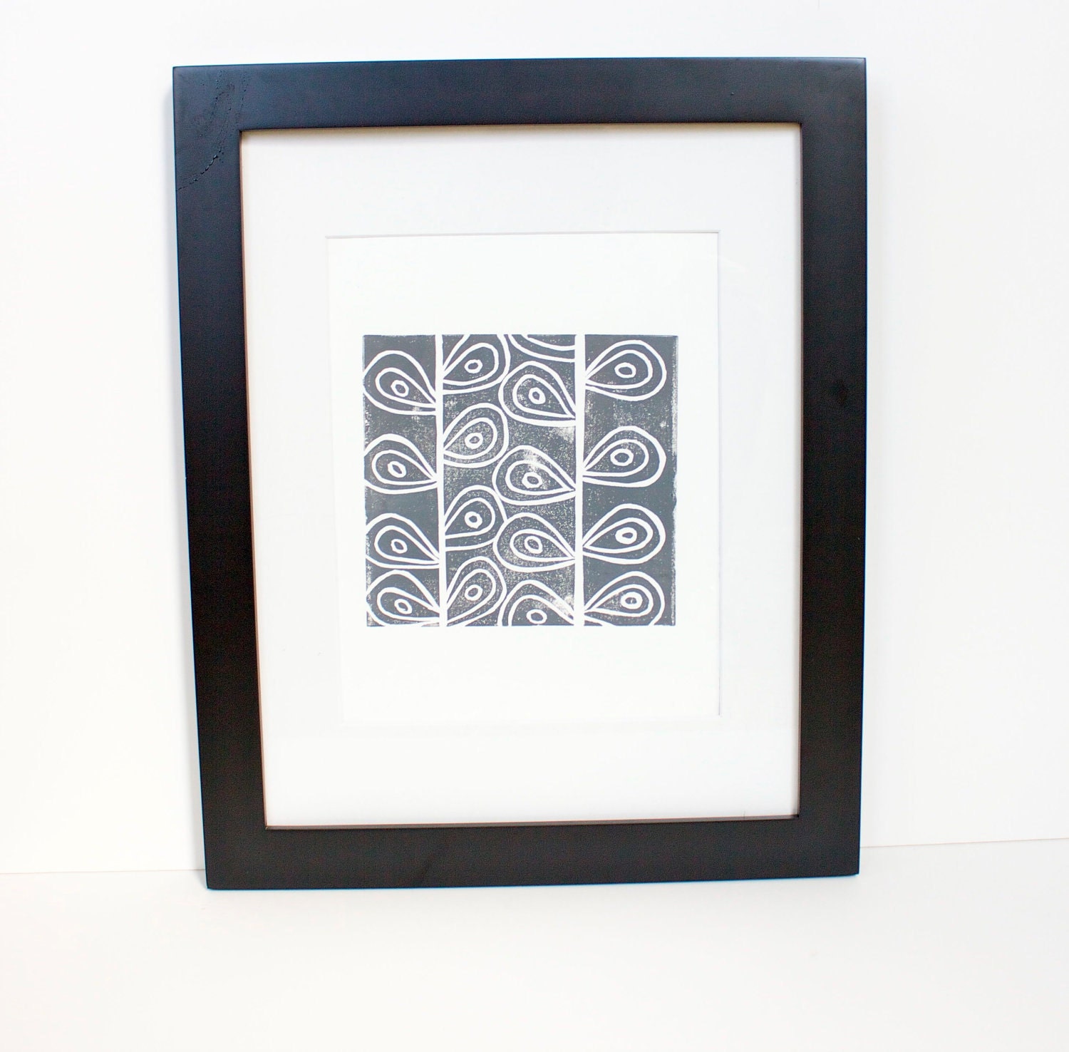 Gray Art Garden Stems Gray Modern Art Linocut Print of garden stems 8x10 Printmaking