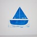 Nautical Sailboat for a Little Boy's Room Art Linocut PRINT - Ocean Blue Sailboat linocut 9x12