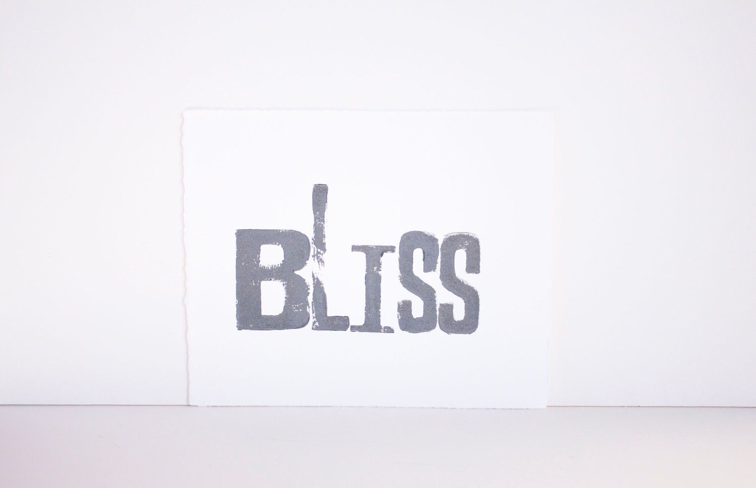 Typography Block Print - BLISS in GRAY Woodblock 8x10 on white paper