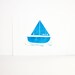 Nautical Sailboat for a Little Boy's Room Art Linocut PRINT - Ocean Blue Sailboat linocut 9x12