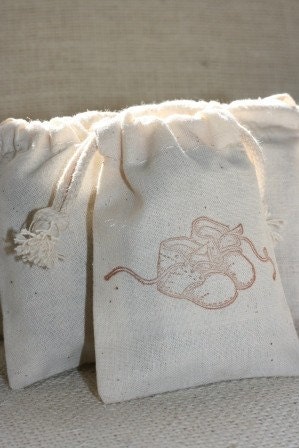 muslin gift bags BOOTIESx10, baby shower, baby announcement, favor bag, gift bag