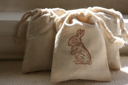 muslin bag BUNNYx10, gift favor bag for kids parties, baby shower, soaps, goody bags