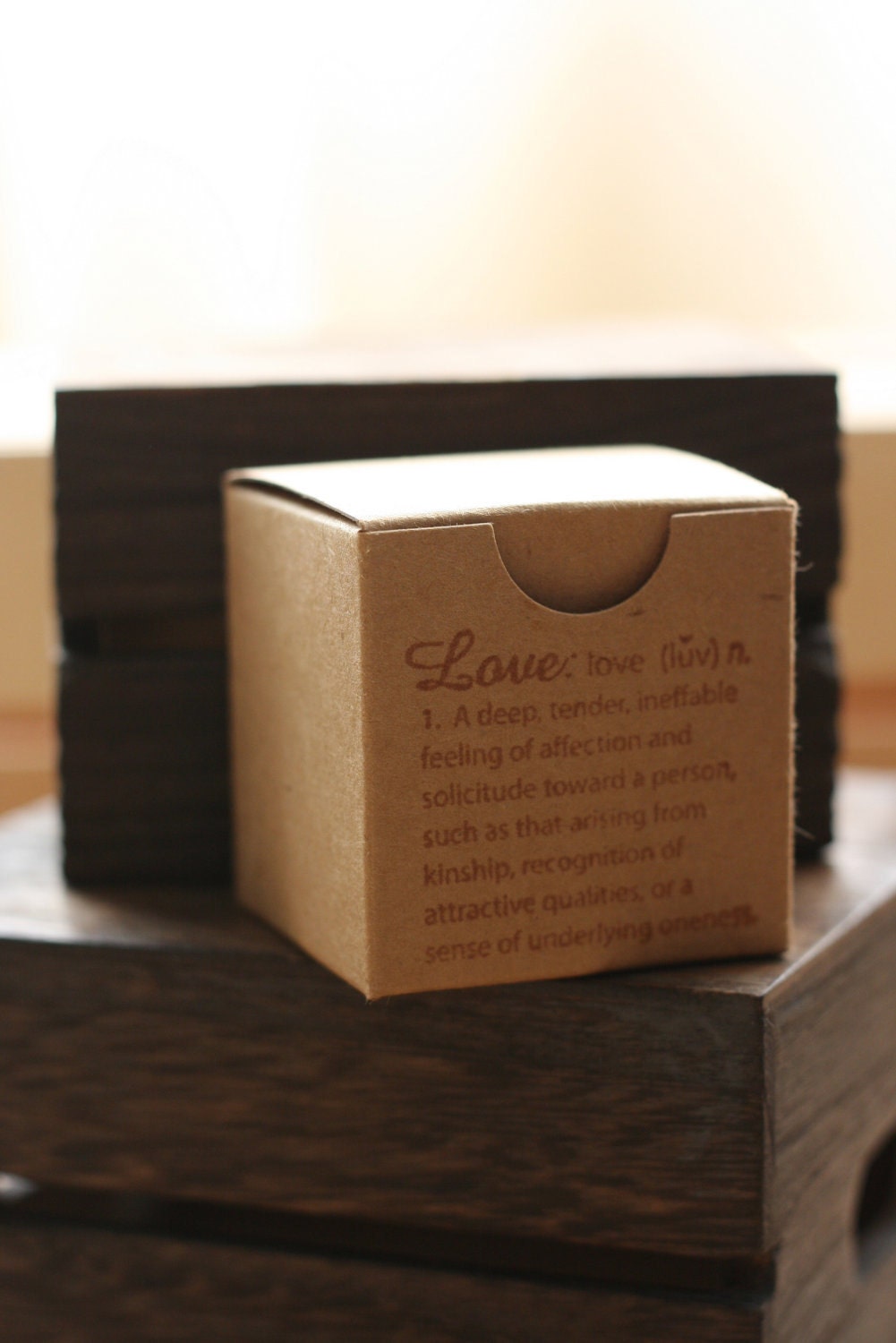kraft favor box, LoVe WoRdS x12, gift favor box, natural kraft 2x2" gift box