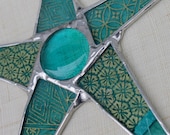 Star of Qatar - lacquered paper on glass star - 8 inches, stained glass cabochon