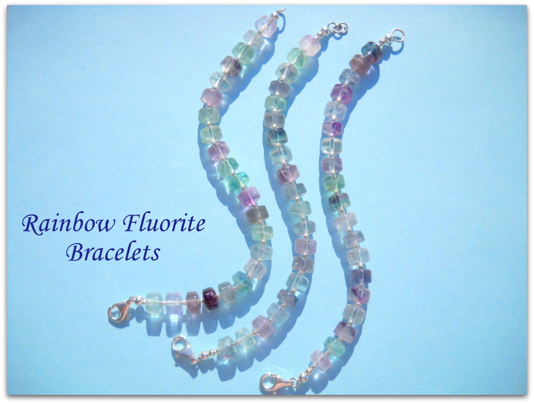 Rainbow Fluorite Jewelry - Colorful Gemstone Bracelets - Sterling Silver -
