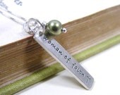 woman of faith hand stamped sterling silver pendant with swarovski pearl charm