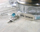 only believe hand stamped sterling silver pendant  with swarovski crystal and cross