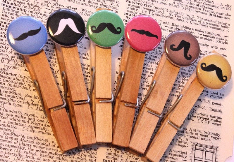5 MUSTACHE ClothesPins with dimension with bonus pin