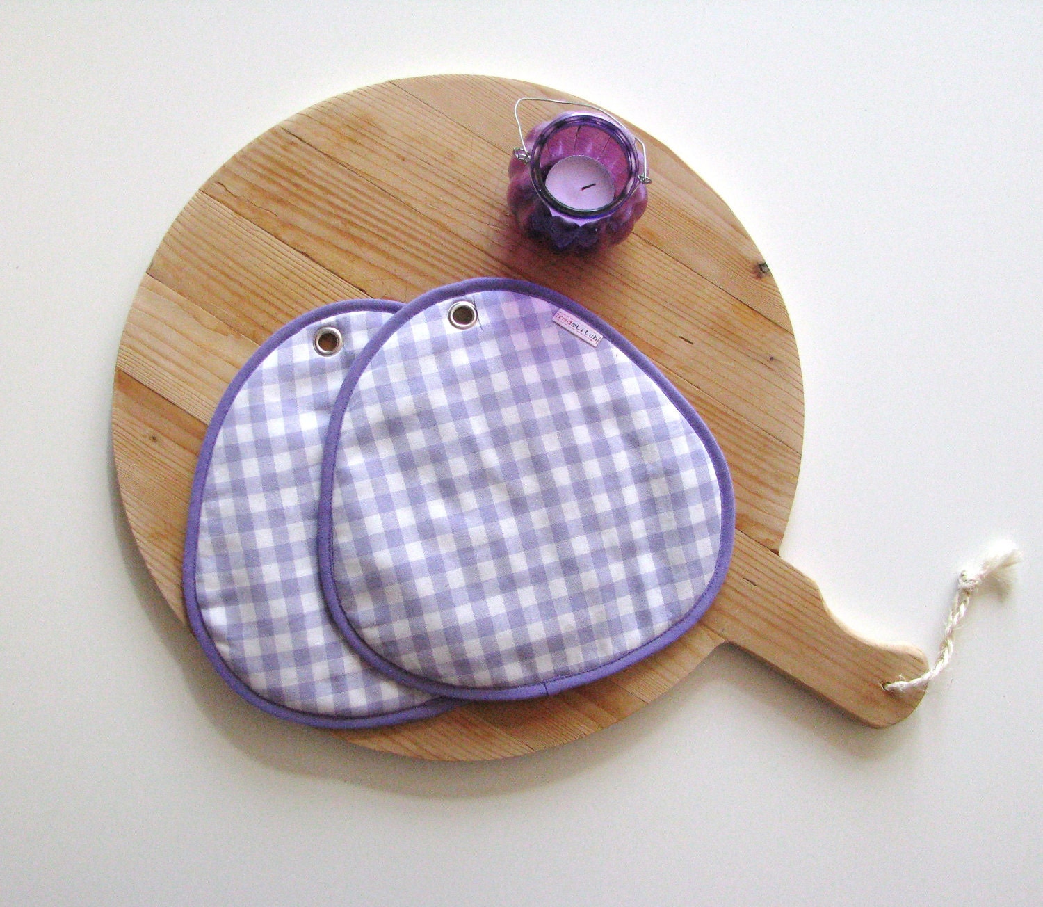sale potholders - lilac checked pair of cotton fabric potholders - ostat