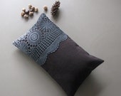 black linen cushion lumbar pillow - cushion cover - hand dyed doilly - ostat
