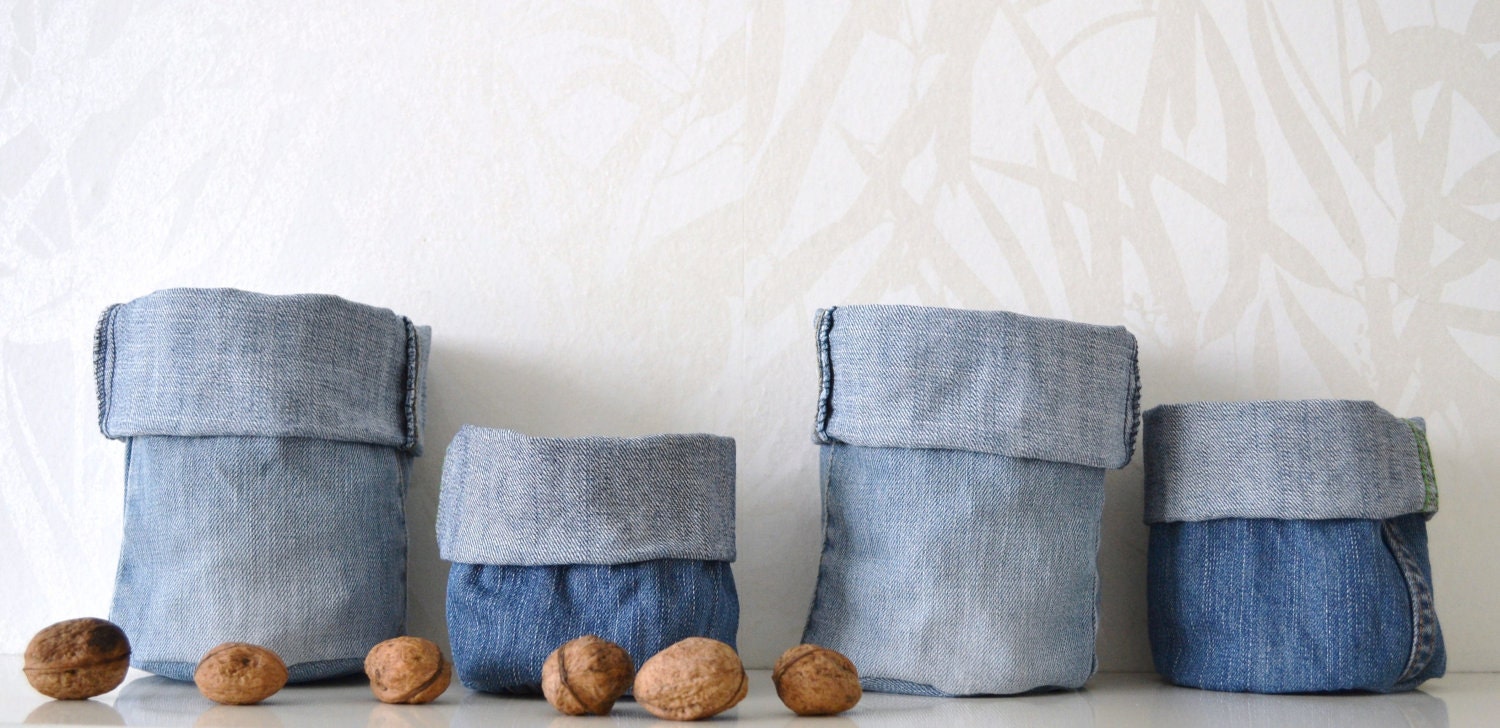 fabric basket storage box - mini containers - washed denim - shelf storage - little basket - set of 2x - ostat