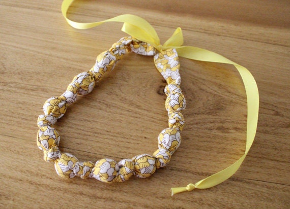 knotted statement necklace / beaded teething nursing necklace -- yellow blossom