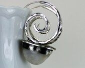 Sterling Silver Spiral Earrings - Spiral Hoops - Tribal Earrings - Stone Earrings - Agate Earrings