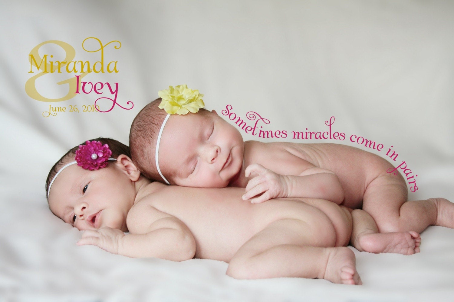 Sometimes Miracles Come in Pairs... Your Baby Twins Photo to Art - 11x14