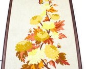 Vintage art, embroidery, flower, butterfly, wall décor, handmade, 60s, 70s, hippie, orange, yellow, red, funky, wall hanging, hipster, home