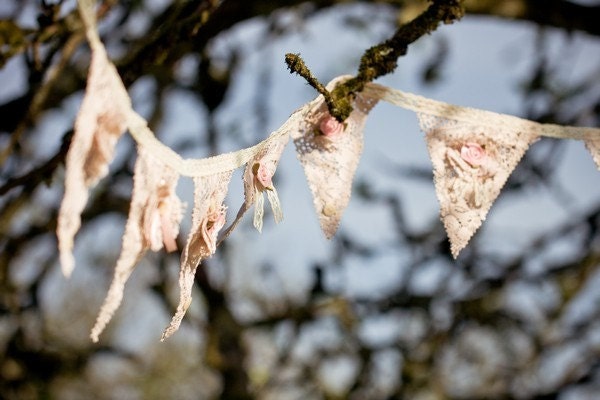 Vintage style TEA DYED LACE wedding bunting,banner,garland