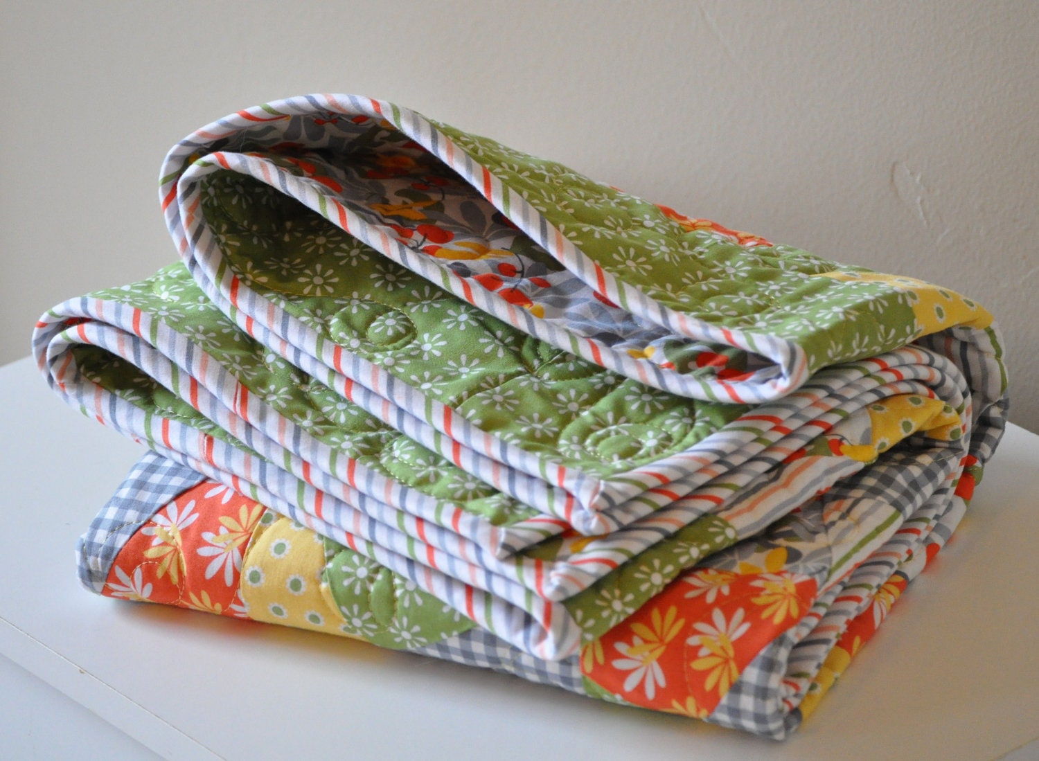 Baby Quilt Photo Prop with Matching Baby Blocks in Sweet Pea Fabric by Jackie Shapiro--Gift Set