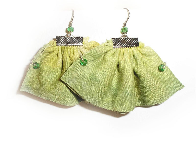 Summer Earrings Ruffle Textile Ombre Lime Green - vanessahandmade
