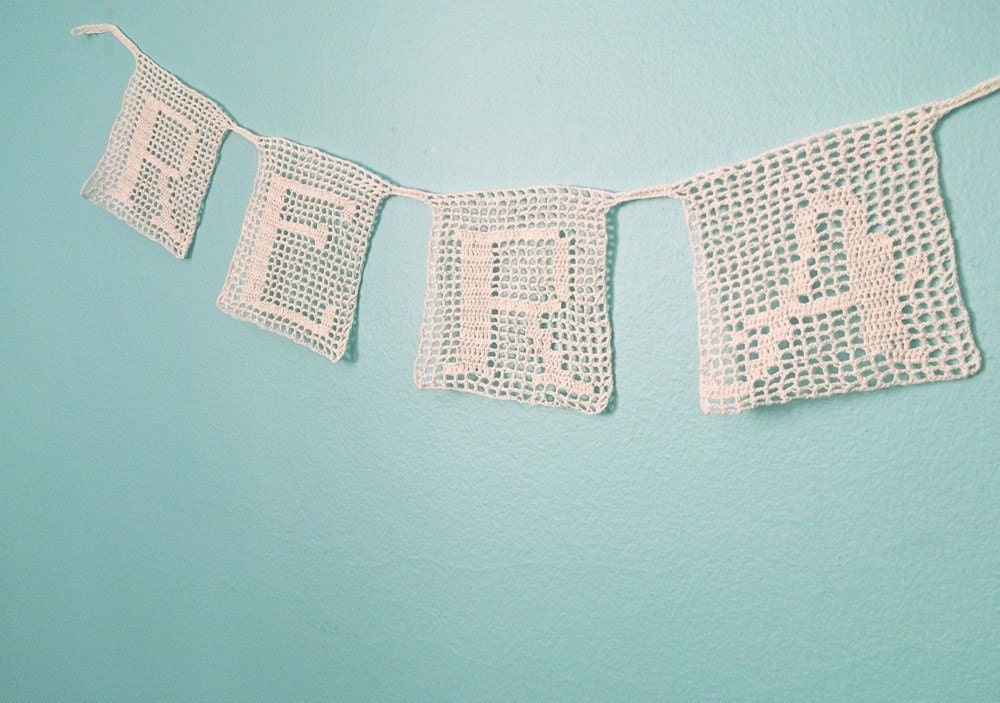 Custom Fillet Crochet Text Garland 5-6 Letters